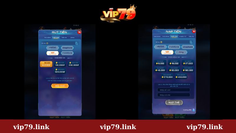 Nạp rút tiền bằng thẻ cào Vietnamobile tại Vip79