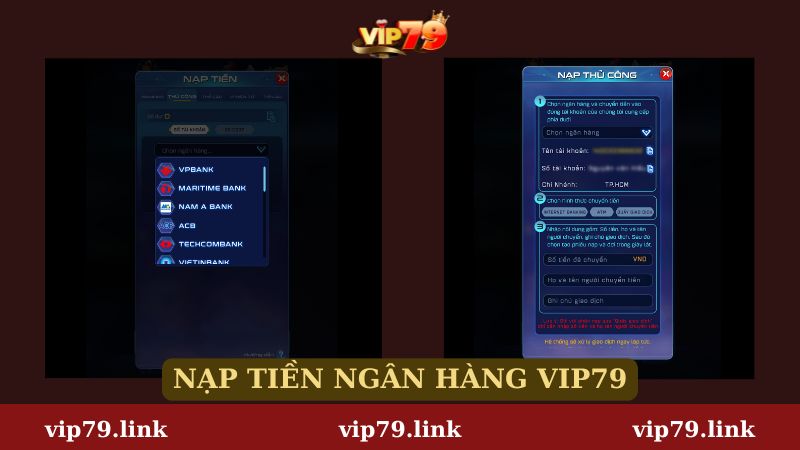 Nạp Vip79 qua tài khoản ngân hàng