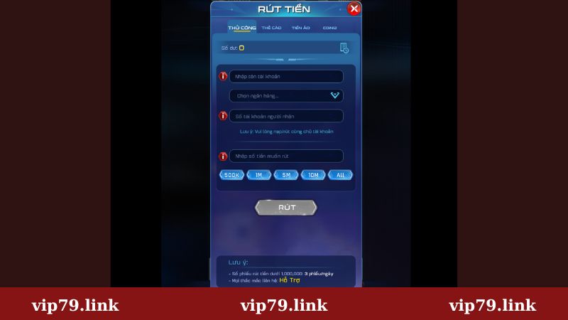Rút tiền Vip79 về tài khoản ngân hàng
